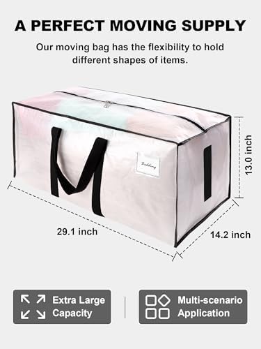 Supports 200lbs Heavy Duty Moving Bags - Strong Zipper & Wrap-Around Handles - Water-Resistant Storage Totes, Durable Alternative to Moving Boxes - 12 Pack - Semi-Transparent