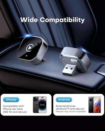 Wireless CarPlay Adapter, 2026 Upgraded Convert Wired to Wireless, 2-in-1 CarPlay & Android Auto, Plug & Play, Auto-Connect & No Latency, USB/USB-C for Cars with Built-in CarPlay iOS 10+/Android 11