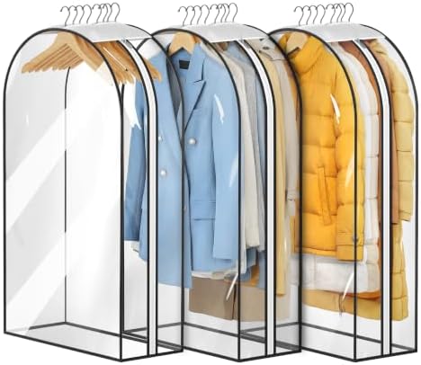 10" Gusseted All Clear Garment Bags for Hanging Clothes 3 Packs 40" Suit Bags for Closet Storage Hanging Clothes Storage Suit Cover for Shirts, Coats, Dresses