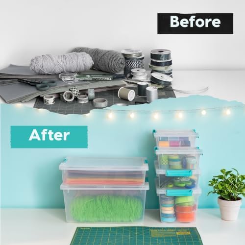 Storage Bins with Lids |Made in USA| 6 Qt - (4-Pack) - Clear