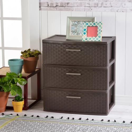 Wide 3 Drawer Weave Tower, Home Organizer, Espresso