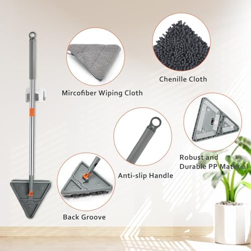 Baseboard Cleaner Tool, Foldable Wall Mop with Long Handle, 8 Pads