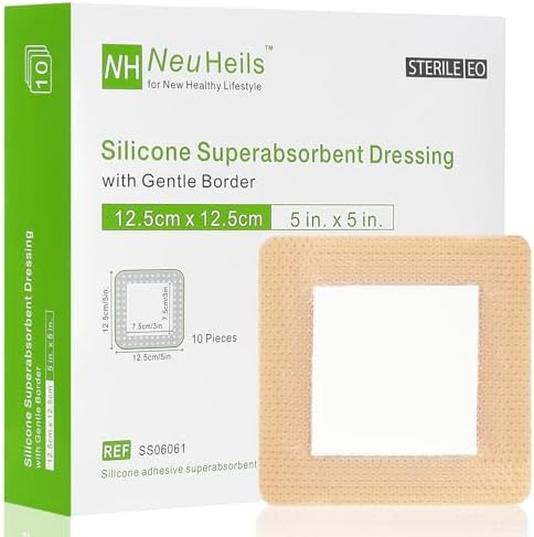 Silicone Wound Dressing 5x5 Inch, 10 Pack for Bed Sores Latex Free