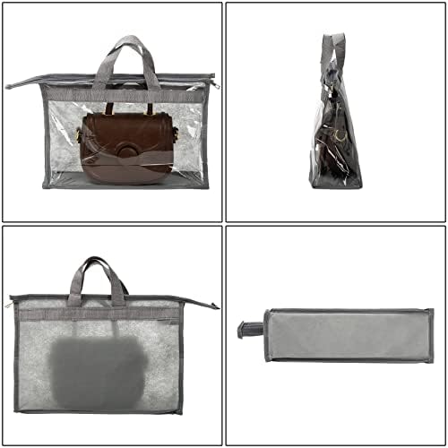 12 Pack Dust Bags for Handbags, Clear Handbag Storage Organizer for Closet, Purse Protector Storage Bag with Zipper and Handle, Hanging Dust Cover Bag for Handbag