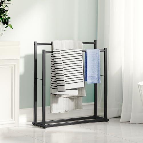 Towel Racks for Bathroom, 2 Tiers Wider Towel Drying Rack Outdoor, Free Standing Towel Rack, Pool Towel Blanket Stand and Display Rack for Oversized Bath Towels, Black