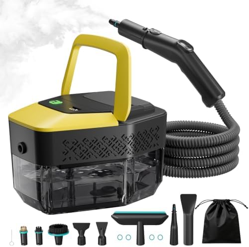 Steam Cleaner 1.9 Qt Tank Portable Steamer for Cleaning with 3-Levels Adjustable Handle 15s Heat-Up Steam Cleaner for Cars, Home, Tile, Grease and Windows 1500W, 58PSI, 212°F Steam (Yellow)