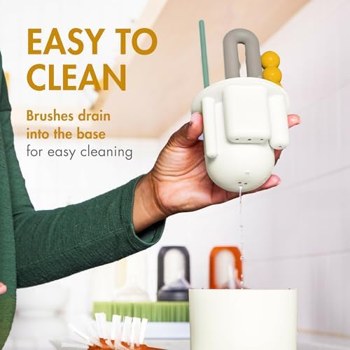 Mod Baby Bottle Brushes - Includes Bottle Cleaner Brush, Straw Cleaner Brush, Nipple Brush and Detail Brush for Baby Bottles - Baby Bottle and Straw Brush Cleaning Set - Deco - 4 Count