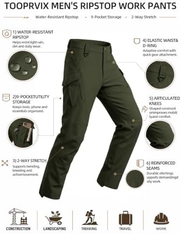 Men's Tactical Cargo Pants Stretch Ripstop Hiking Work Pants with 9 Pockets