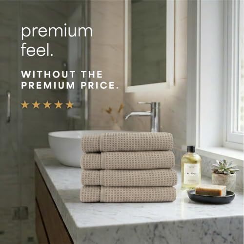 Aura Waffle Bath Towels, 4 Pack, 30" x 60", Beige