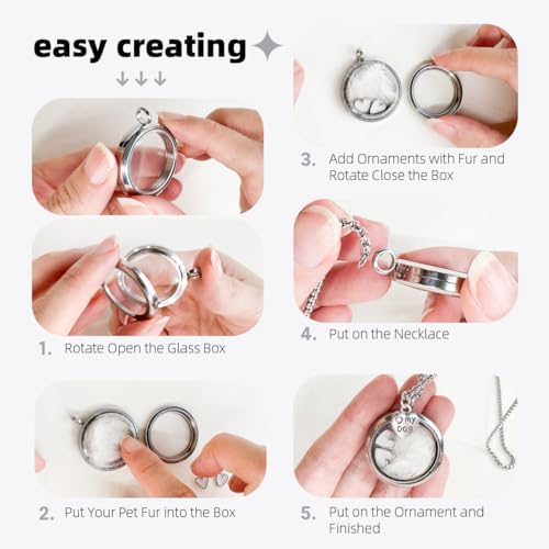 Dog Fur Hair Keepsake Necklace, Ashes Memory Urn with Charm, Glass Circle Memorial Pendant Necklace, Pet Cremation Memorial Jewelry for Women Men, Vial Necklace for Ashes