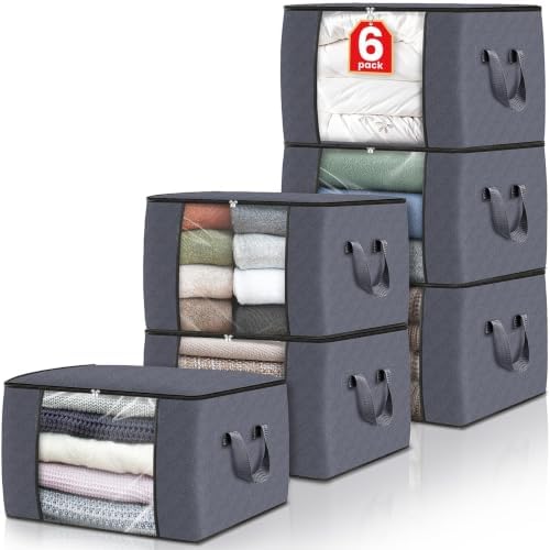 6 Pack Storage Bags for Clothes Blanket Storage Bins with Lids