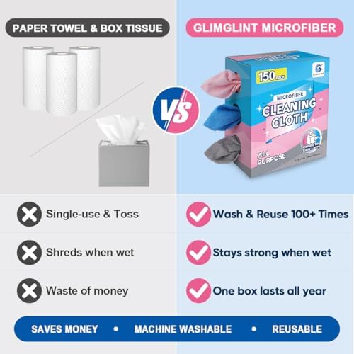 Microfiber Cleaning Cloth 150 Pack, Reusable Paper Towels 11 x 9
