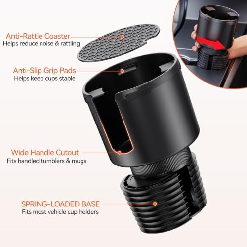 Car Cup Holder Expander for Large Water Bottles, Quick Install Cup Holder Extender for Car, Offset Base, Non Slip Adapter Compatible with Owala Stanley Yeti Hydro Flask 18-64 oz