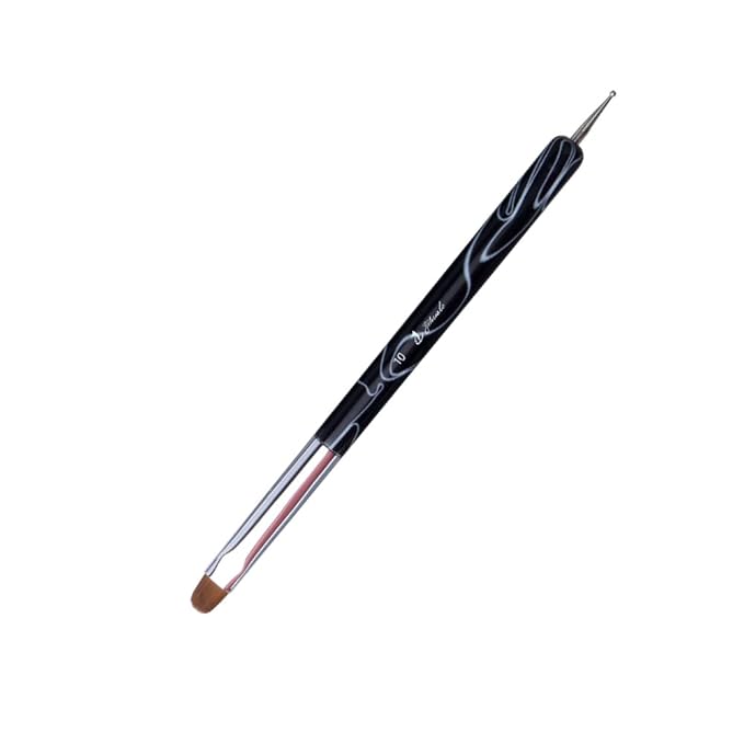 French Nail Brush, YIHUALE 2 Way French Gel Acrylic Nail Art Kolinsky Brush With Dotting Tool for Professional Manicure Cuticle Clean Up Nail Art Design- White And Black (10#, Black and White)