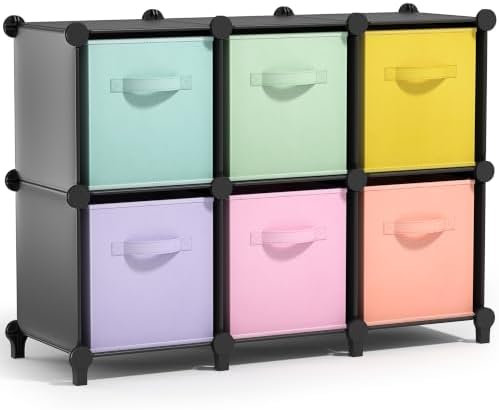 6 Cube Storage Organizer with 6 Fabric Bins (Black)