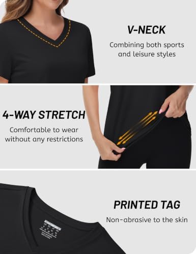 Women's V-Neck T Shirt Short Sleeve UPF 50+ Quick Dry Workout Tops