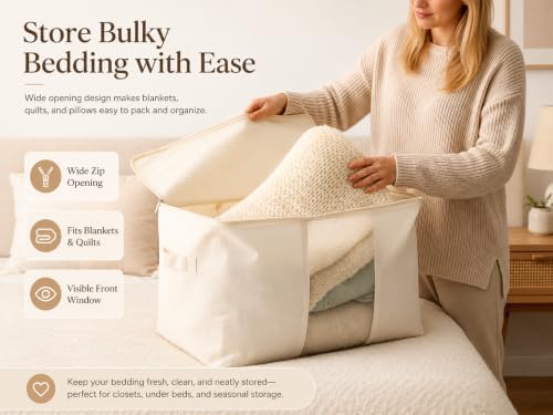 Soft Canvas Storage Bags for Comforter Bedding, Blankets, Quilt, Pillows