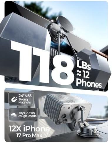 15W Magsafe Car Mount Charger for iPhone 18 Pro Max, Magnetic Wireless Car Charger, Suction Phone Mount, Vacuum Magnetic Phone Holder for Carfor iPhone 18 Pro Max 17 16 15 14 13 12 Samsung Pixel
