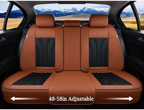 Leather Seat Covers, Seat Covers Full Set, Car Seat Protectors 5 Seats,Automotive Seat Covers Fit for Most Cars Trucks-Brown&Black