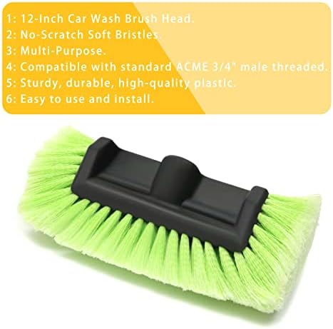 12" Car Wash Brush with Soft Bristle Auto RV Truck Boat Camper Car Exterior Washing Heavy Duty Tri-Level Dip Green
