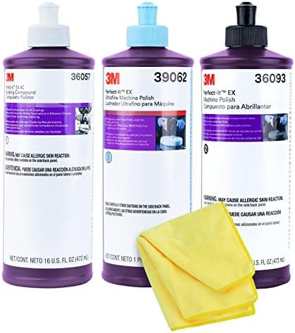 3M Perfect It Buffing and Polishing Kit | 36057 39062 36093 3M Pint Rubbing Compound, Machine Polish, Ultrafine Polish | Buffing Compound, Car Polishing Kit | with Microfiber Cloth