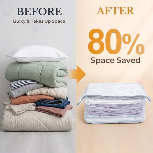 8 Pack Cube Vacuum Storage Bags, Combo(4 Jumbo + 4 Medium), Clear