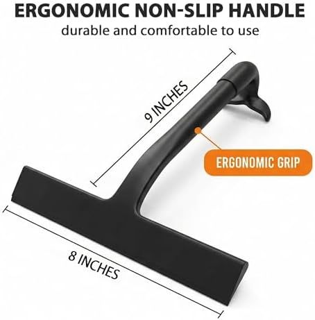 Shower Squeegee for Glass Doors, Hang Anywhere Silicone Shower Squeegee with Hook Design for Easy Hanging and Cleaning (Black)