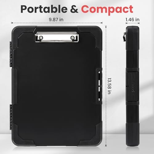 Toughest Clipboard with Storage, Internal Pen Pouch Included, Letter/ A4 Size, Shockproof Heavy Duty Plastic Clip Boards 8.5x11”, High Capacity Clipboards Box Case for Contractor Trucker Driver