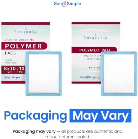Simpurity Super Absorbent Polymer Wound Dressing - 8"x10" Individual Thick Pads - Dressing Supplies for Wounds - Bordered Polymer Dressing for Wound Care