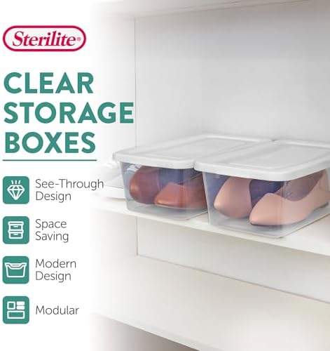Storage Boxes, Stackable Clear Plastic Bins, 6 Quart, 12-Pack