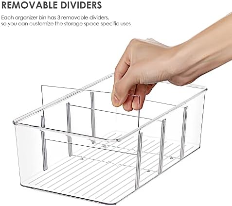 4 Pack Food Storage Organizer Bins, Clear Plastic, 4 Compartments