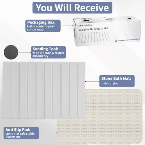 Foldable Stone Bath Mat, Diatomaceous Earth Stone Drying Mats for Bathroom