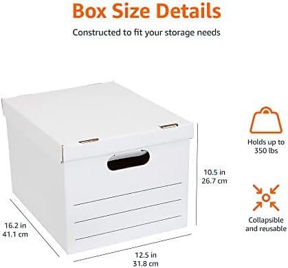 Storage/Filing Boxes with Lift-Off Lid, Letter/Legal Size, Collapsible, Tape-Free Assembly, White, 16.2" L x 12.5" W x 10.5" H, 20-Pack