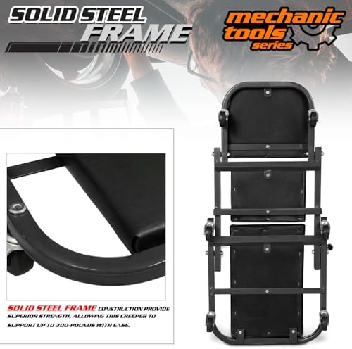 Foldable Z Creeper 2-in-1 Rolling Folding Car Creeper & Seat, 36" Adjustable Roller Garage Chair Lay Down or Sit, 330LBS Capacity Under Car Roller Creeper with 6 Swivel Casters, Black