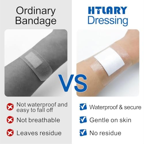 Waterproof Transparent Film Dressing with Absorbent Pad 50-Pack Sterile Adhesive Bandages Post-Surgical Wound Cover, Protective Barrier for Sensitive Skin (2.3‘’x2.7‘’)