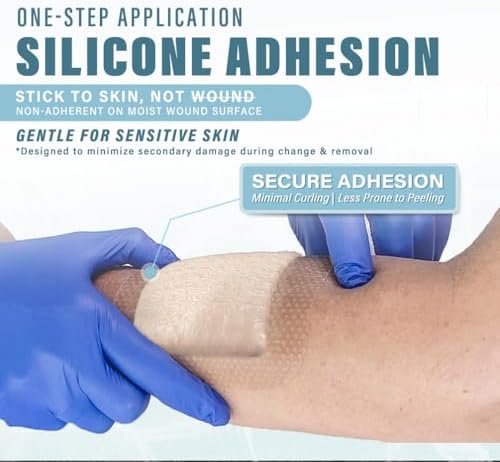 Super Absorbent Polymer Wound Dressing | Silicone Self-Adhesive Bandages with Ultrasorb Matrix for High Retention | 4" x 4" Sterile Adhesive Dressings Pack of 10