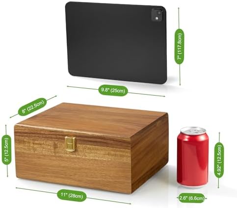 Wooden Keepsake Box, Large Acacia Storage Memory Box with a Hinged Lid for Crafts and Photo Storage