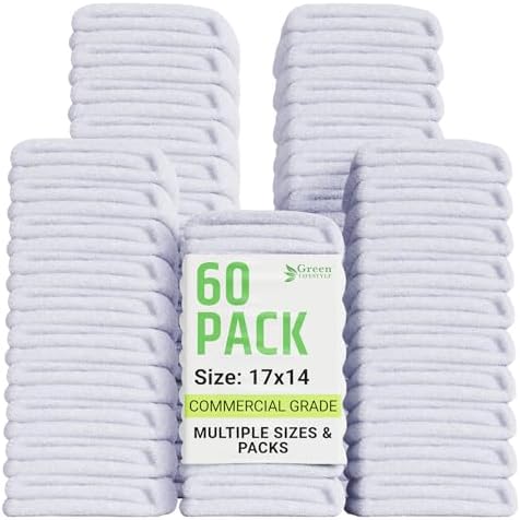 60-Pack Cotton Wash Cloths – 14"x17" Absorbent Cleaning Rags for Housekeeping, Kitchen Towels, Bar Mop Towels, Durable Terry Cloth Rags, Premium Quality Multipurpose Washcloths