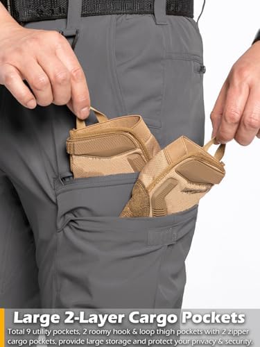 Men's Quick Dry Tactical Hiking Pants Flex Water Resistant Lightweight Outdoor Fishing Cargo Work Pants 9 Pockets