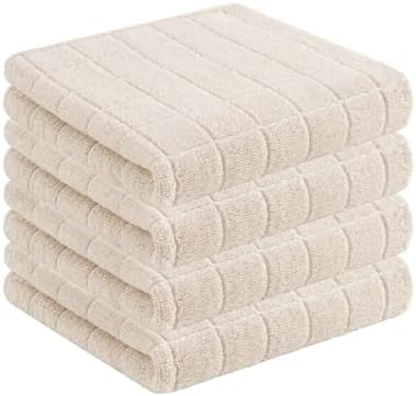 100% Cotton Terry Kitchen Towels, 4 Pack, Beige