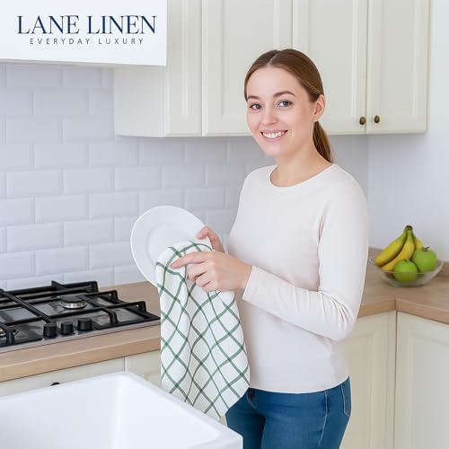 100% Cotton Kitchen Towels, Absorbent Dish Towels 6 Pack - Olive