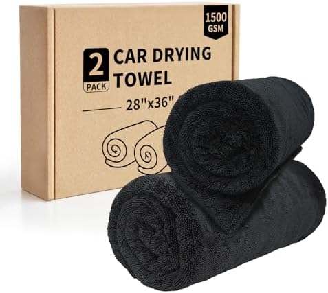 2-Pack Car Drying Towel (28" x 36"),1500 GSM Double Sided Microfiber Towels