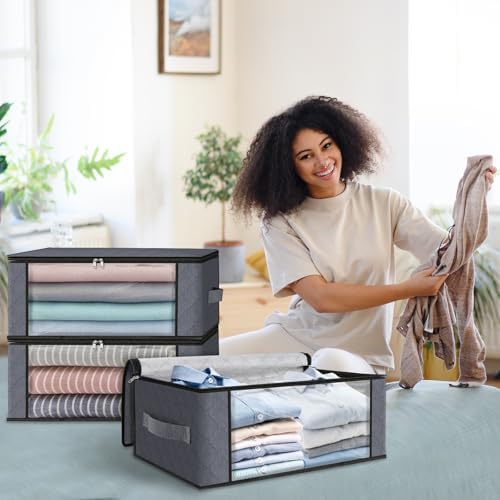 4-Pack Clothes Organizer Storage Bags, 35L Storage Bins,Gray