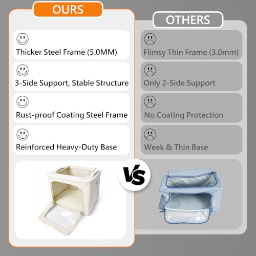 Clothes Storage Bins with Heavy-Duty Metal Frame, 3 Openings, 40L