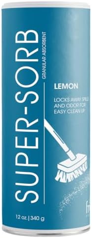 Super Sorb Heavy Duty Absorbent Deodorizer Spill Solution Versatile Powerful Eliminates Odors Absorbs Spills Soaks Up Vomit 12oz can 6 pack Lemon