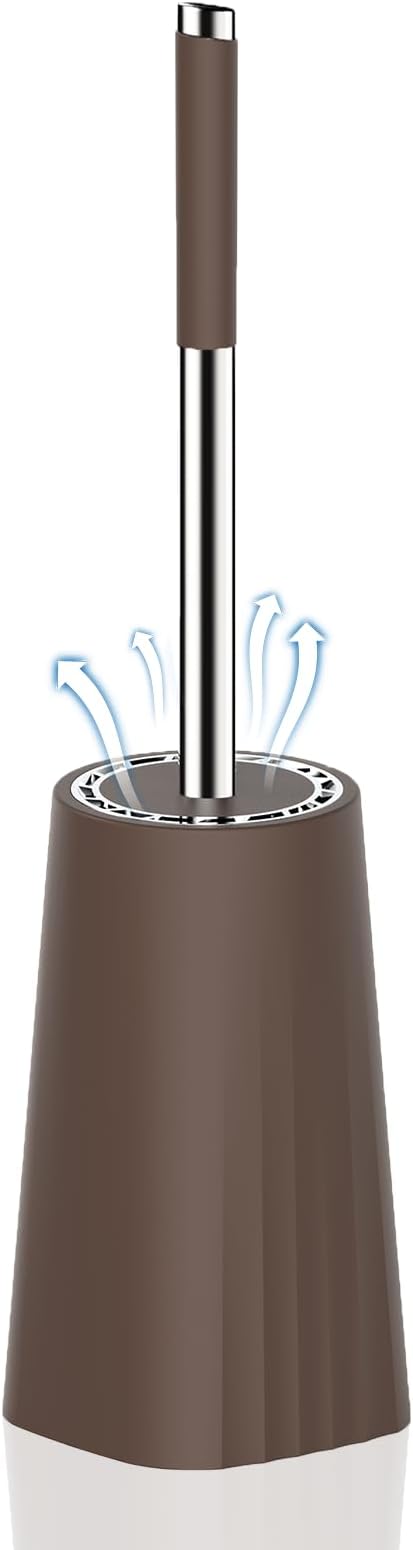 SetSail Toilet Brush, Compact Size Toilet Bowl Brush and Holder Toilet Brushes for Bathroom with Stainless Steel Handle Toilet Cleaner Brush with Durable Scrubbing Bristles, Brown