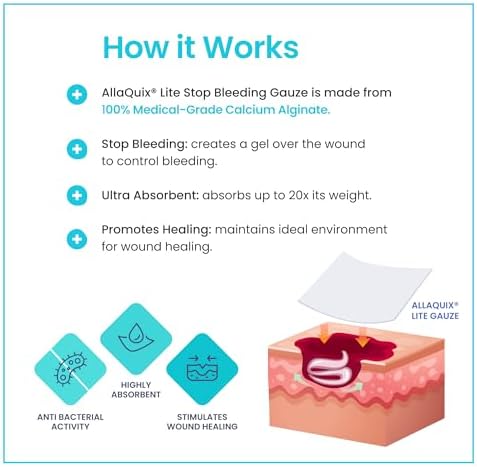 Stop Bleeding Fast – Lite Hemostatic Gauze Pads 2" x 2" – Calcium Alginate Wound Dressing – Sterile, Non-Adherent, High Absorbency – First Aid for Minor Cuts – 20 Count