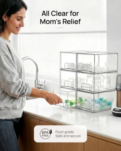 6 Pack Small Clear Stackable Storage Drawers for Desk, Countertop