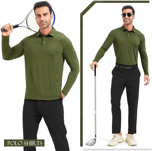 5 Pack Polo Shirts for Men Long Sleeve Casual Collared Golf Shirt