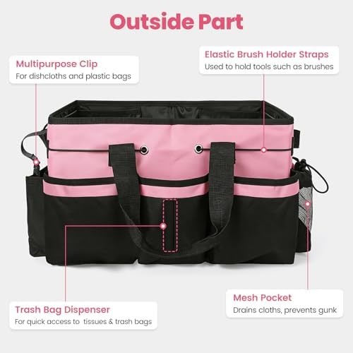 Wearable Large Cleaning Caddy Bag with Dividers, Household Cleaning Caddy for Cleaning Supplies Organizer Car Wash, Cleaner Tote Detailing Bag with Shoulder Strap and Handles for Housekeeper Storage
